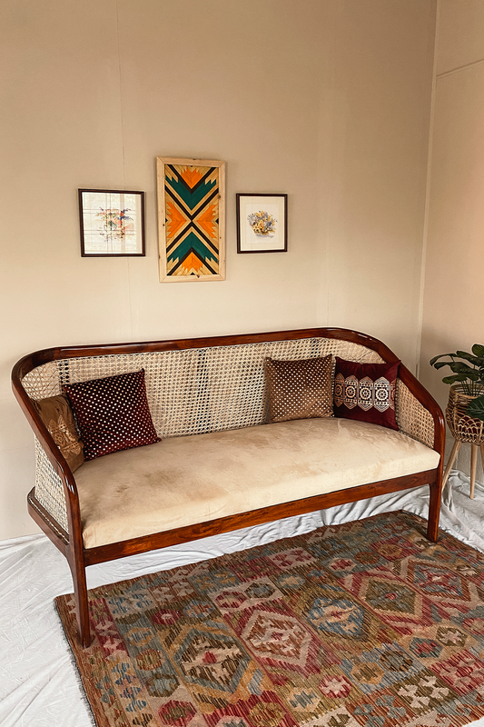 Wood and rattan Sofa